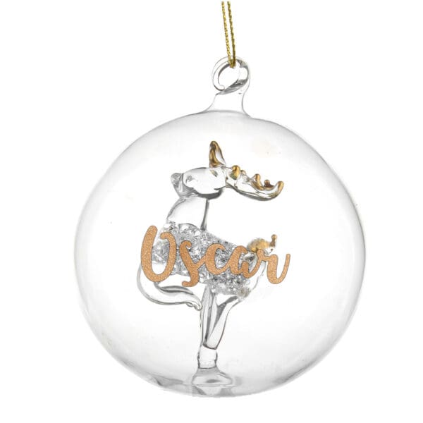 Personalised Gold Glitter Name Only Reindeer Glass Bauble
