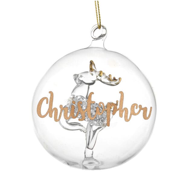 Personalised Gold Glitter Name Only Reindeer Glass Bauble