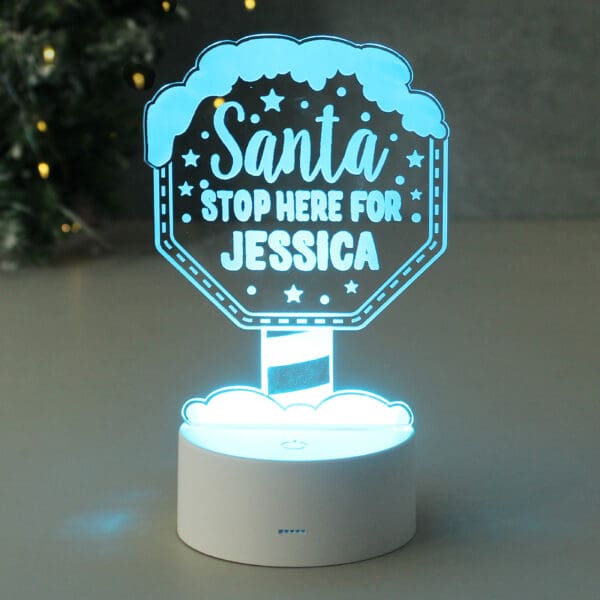 Personalised Santa Stop Here LED Colour Changing Night Light