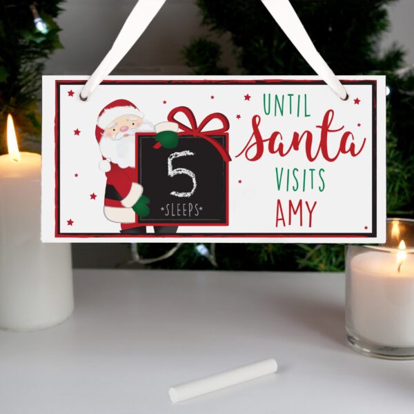 Personalised Santa Christmas Chalk Countdown Wooden Block