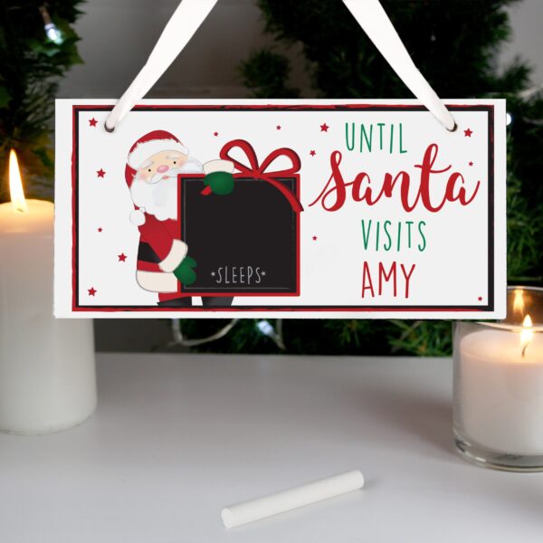 Personalised Santa Christmas Chalk Countdown Wooden Block