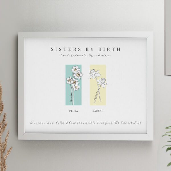 Personalised Birth Flower Family of 2 White Framed Print