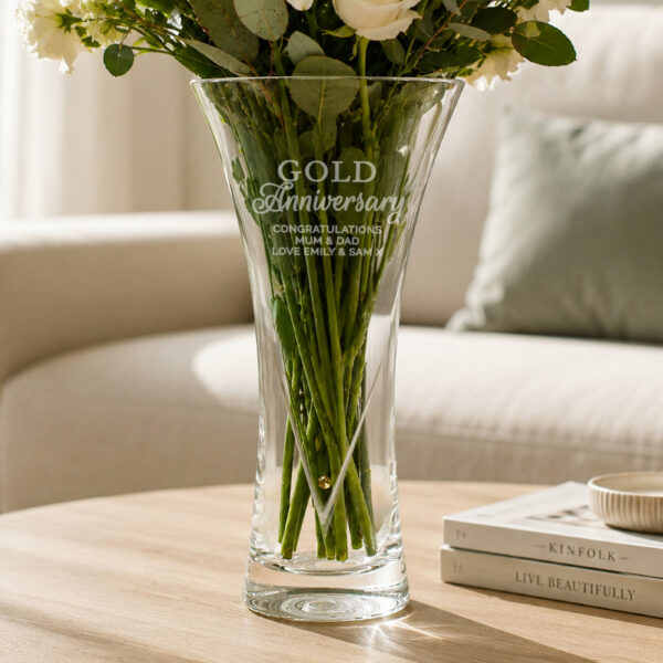 Personalised Gold Anniversary Large Hand Cut Diamante Heart Vase