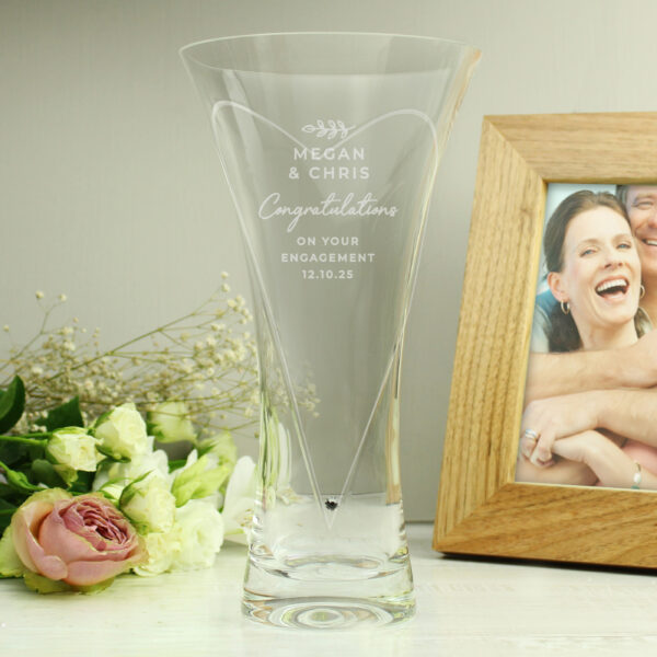 Personalised Free Text Botanical Hand Cut Diamond Effect Heart Vase