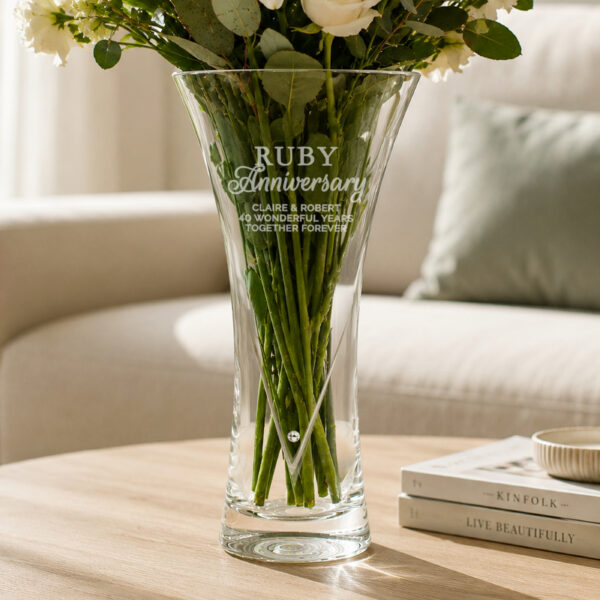 Personalised Ruby Anniversary Large Hand Cut Heart Vase